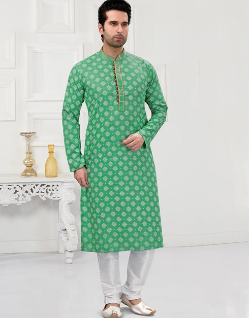 Pastel Green Kurta Cotton Printed Churidar