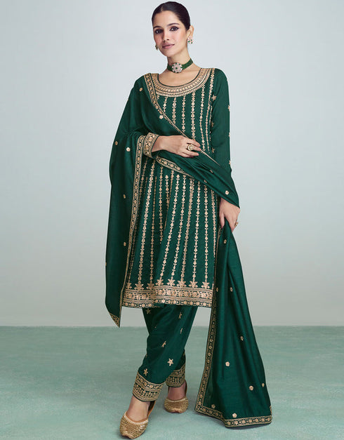 Premium Silk Bottle Green Suit Suit Pant Bottom