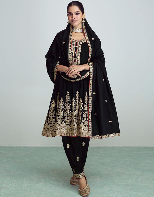 Exquisite Classic Premium Salwar Suit Black Premium Silk Pant Suit Front View