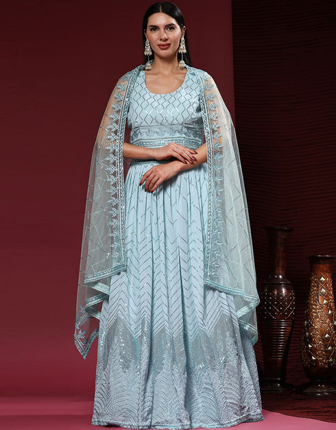 Sky Blue Pure Viscose Georgette Anarkali Choli
