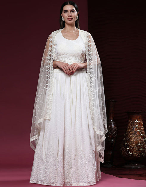 White Pure Viscose Georgette Anarkali Choli
