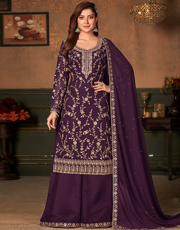 Purple Faux Georgette Palazzo Suit