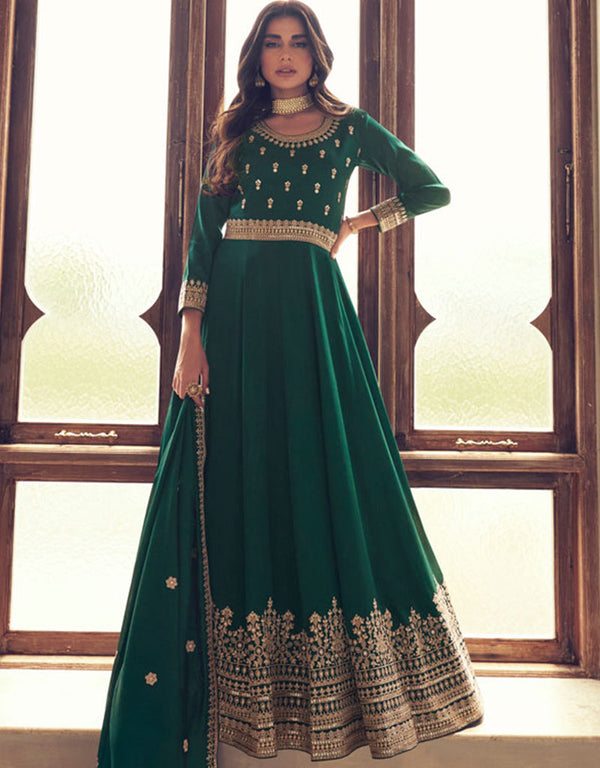 Green Premium Silk Pant Anarkali