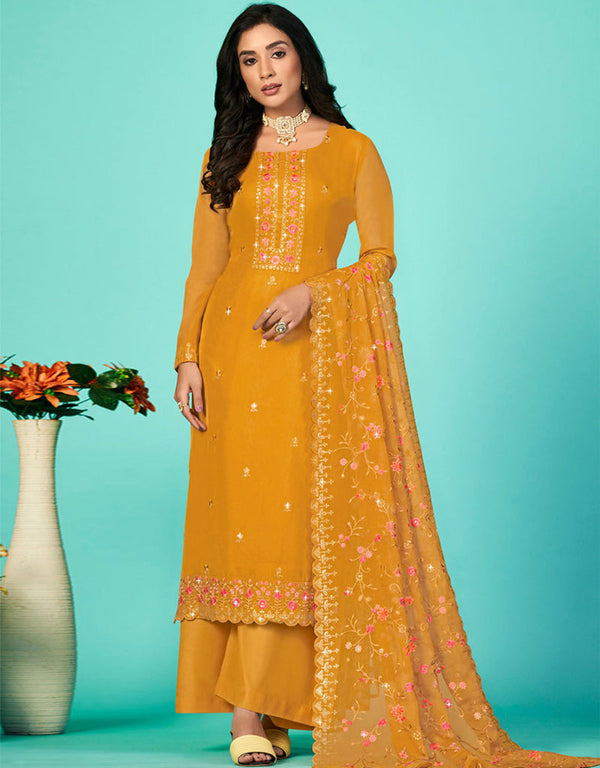 Yellow Organza Pant Straight