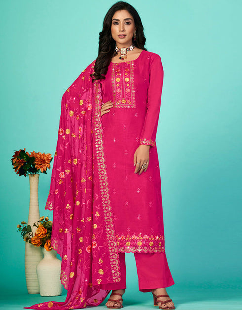 Rani Pink Organza Pant Straight