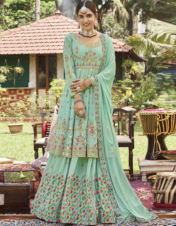 Mint Georgette Lehenga Suit