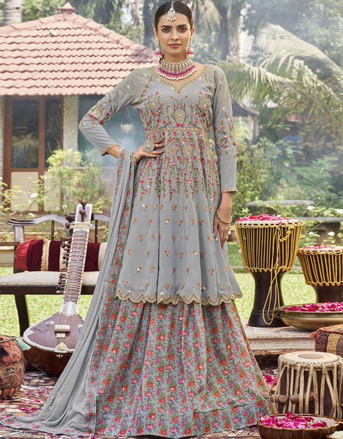 Grey Georgette Lehenga Suit