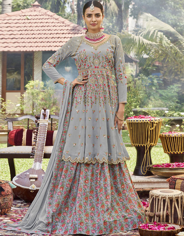 Grey Georgette Lehenga Suit