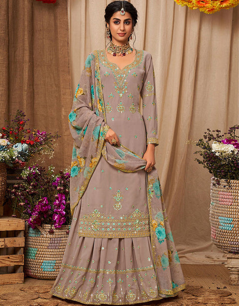 Rose Beige Faux Georgette Lehenga Straight