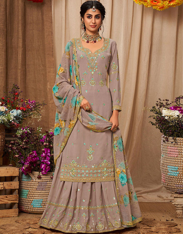 Rose Beige Faux Georgette Lehenga Straight