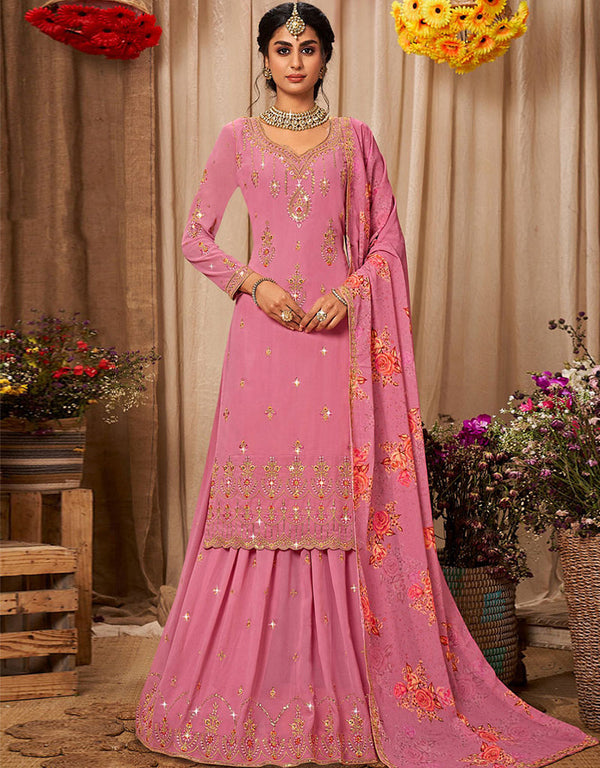 Pink Faux Georgette Lehenga Straight