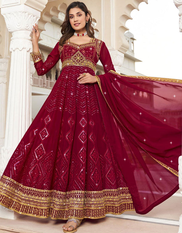 Maroon Georgette Pant Anarkali
