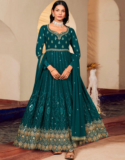 Teal Blue Georgette Pant Anarkali