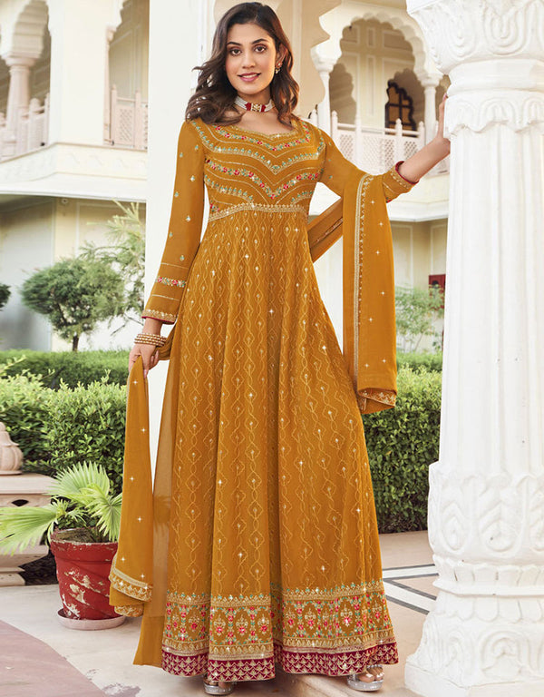 Mustard Georgette Pant Anarkali