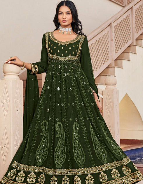 Dark Green Georgette Pant Anarkali