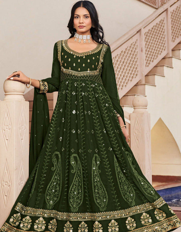 Dark Green Georgette Pant Anarkali