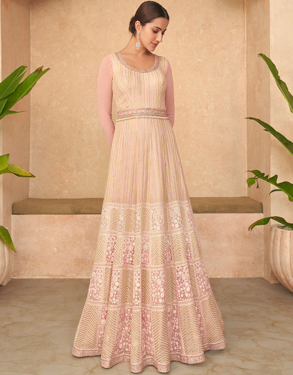 Baby Pink Real Georgette N/A Anarkali