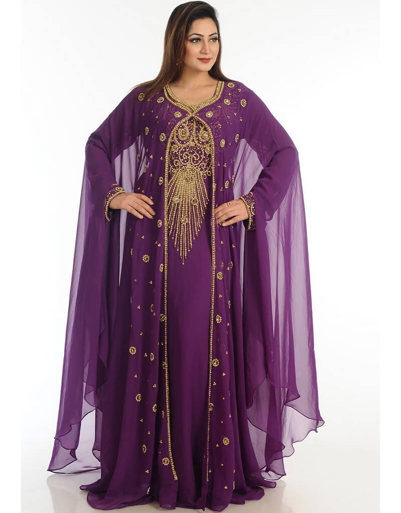 Muslim Patch Contrast Cuff Wine Kaftan Wine