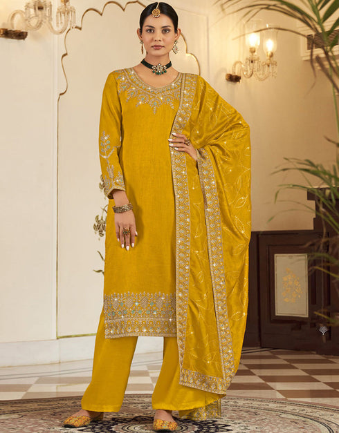 Mustard Pure Vichitra Pant Straight