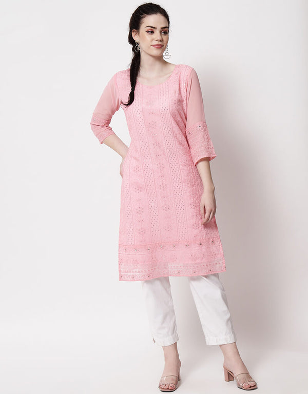 Pink Georgette Pant Straight