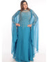 Muslim Firozi Blue Georgette Hand Embroidery Party Wear Kaftan