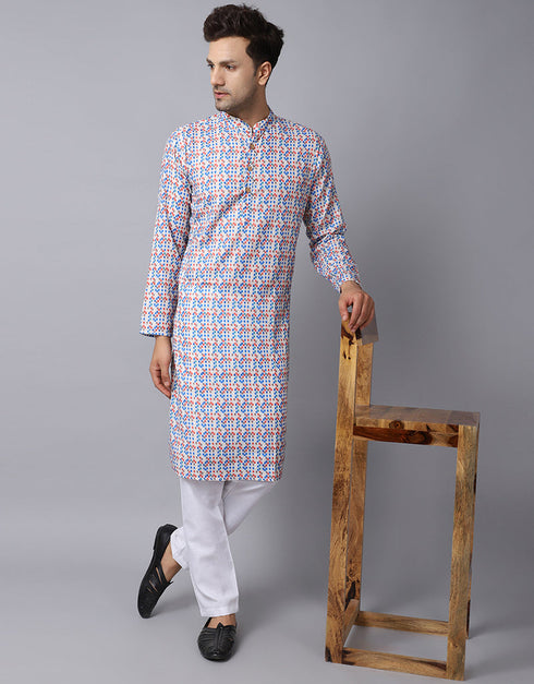 Readymade Men's Kurta Pyjama Multi Kurta Slub Cotton Polyester Pajama Front View