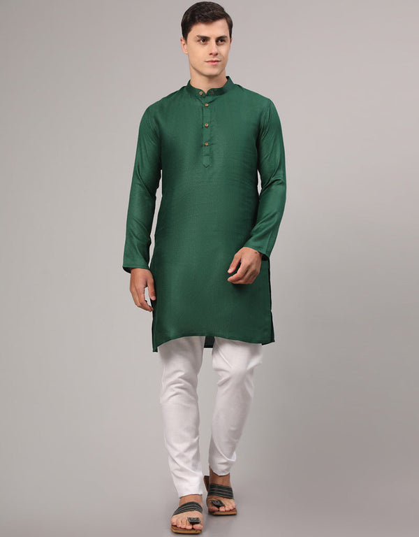 Readymade Men's Kurta Pyjama Green Kurta Cotton Polyester Dobi Jacquard Pajama Front View