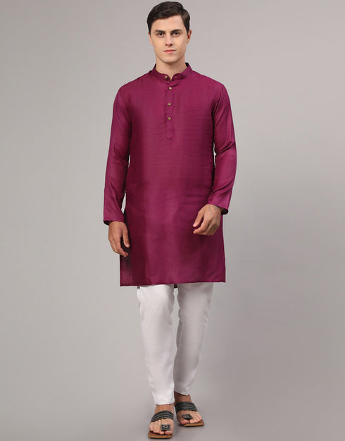 Readymade Men's Kurta Pyjama Wine Kurta Cotton Polyester Dobi Jacquard Pajama Front View