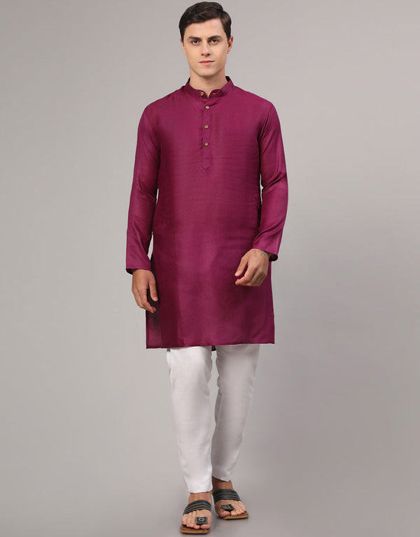 Readymade Men's Kurta Pyjama Wine Kurta Cotton Polyester Dobi Jacquard Pajama Front View