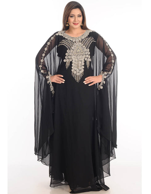 Modest Black Georgette Hand Embroidery Party Wear Kaftan
