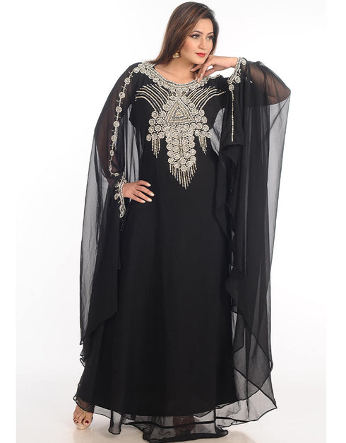Modest Black Georgette Hand Embroidery Party Wear Kaftan