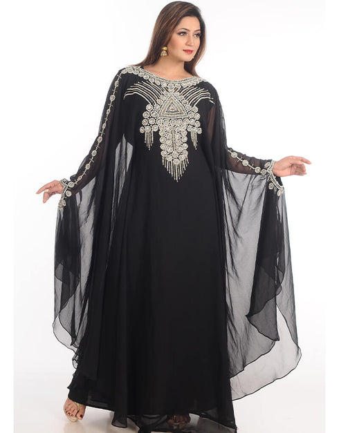 Modest Black Georgette Hand Embroidery Party Wear Kaftan
