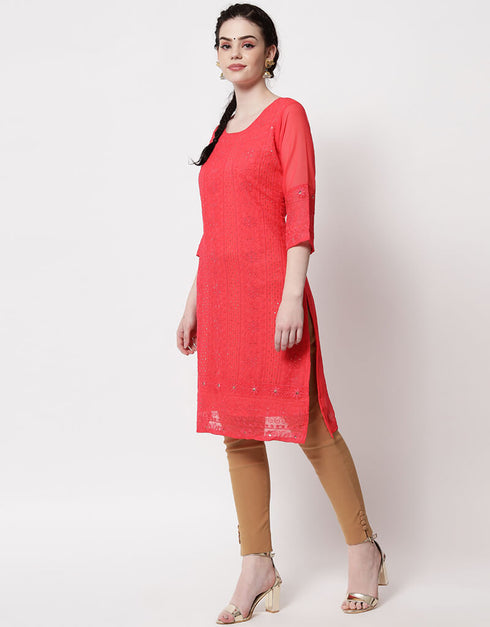 Pink Georgette Pant Straight Closure View