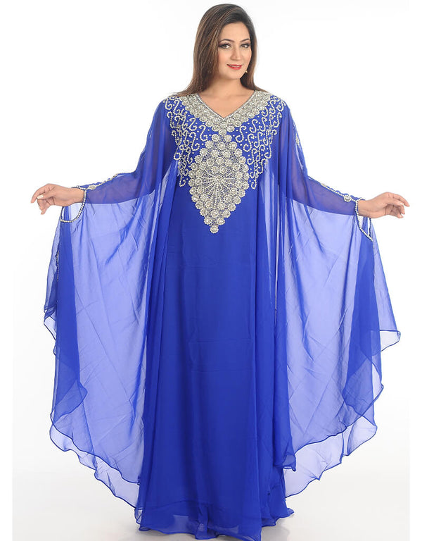 Islamic Royal Blue Georgette Hand Embroidery Party Wear Kaftan