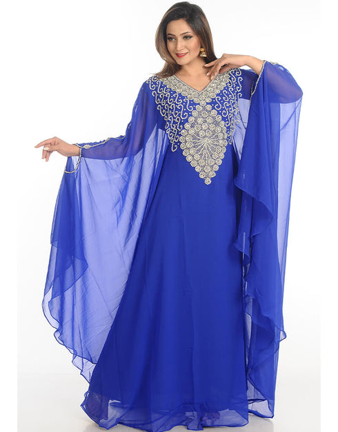 Islamic Royal Blue Georgette Hand Embroidery Party Wear Kaftan