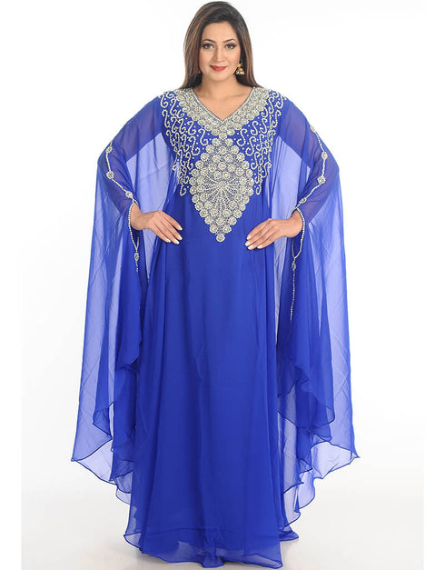 Islamic Royal Blue Georgette Hand Embroidery Party Wear Kaftan