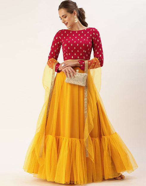 Designer Party Wear Readymade Lehenga Choli Pink Georgette Lehenga Choli Front View