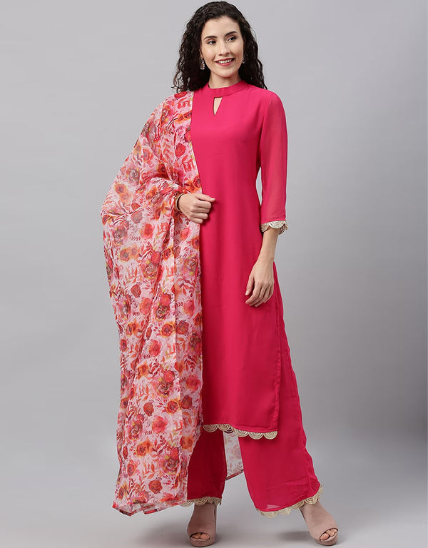 Designer Party Wear Readymade Salwar Kameez Pink Georgette Pant Straight Front View