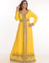 Muslimah Yellow Georgette Hand Embroidery Party Wear Kaftan