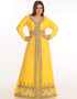 Muslimah Yellow Georgette Hand Embroidery Party Wear Kaftan