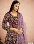 Dark Purple Anarkali style Suits 9000 Velvet Salwar Kameez in Embroidery, Stone and Lace Work Closure View