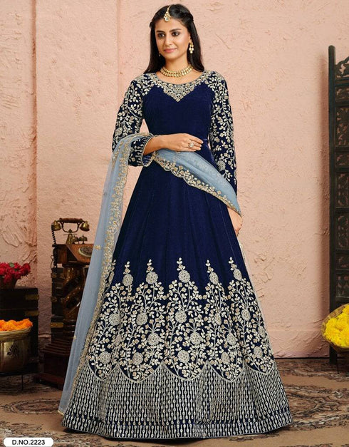 Navy Blue Anarkali style Suits 9000 Velvet