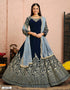 Navy Blue Anarkali style Suits 9000 Velvet Salwar Kameez in Embroidery, Stone and Lace Work Closure View Embroidery