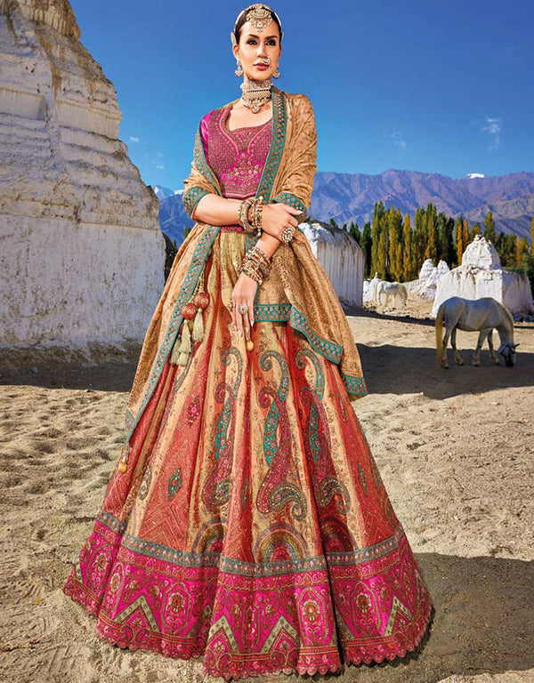 Heavy Designer Wedding Wear Silk Lehenga Choli Ranipink Art Silk Lehenga Choli Front View