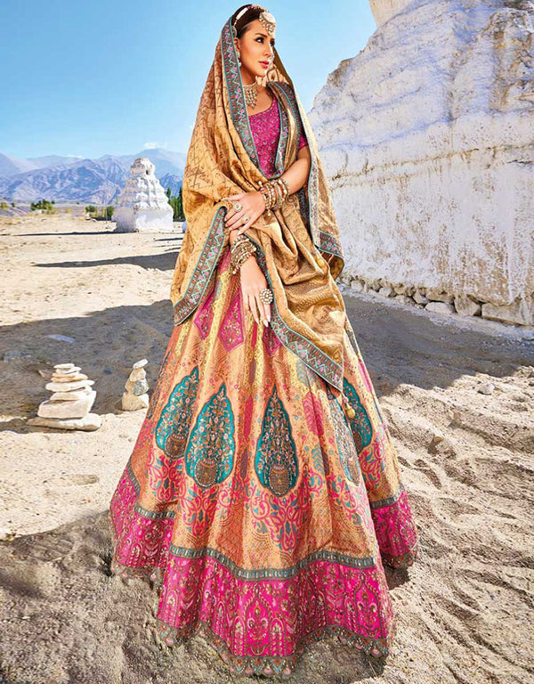Heavy Designer Wedding Wear Silk Lehenga Choli Ranipink Art Silk Lehenga Choli Front View