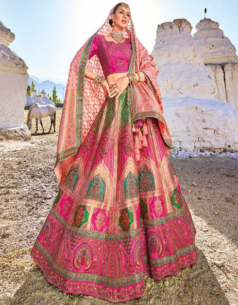 Heavy Designer Wedding Wear Silk Lehenga Choli Ranipink Art Silk Lehenga Choli Front View