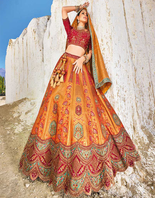 Heavy Designer Wedding Wear Silk Lehenga Choli Maroon Art Silk Lehenga Choli Front View