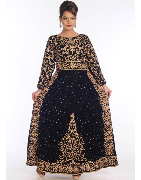 Black Georgette Hand Embroidery Party Wear Kaftan