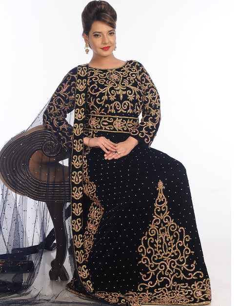 Black Georgette Hand Embroidery Party Wear Kaftan