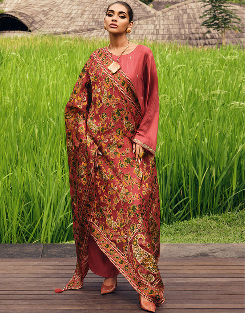 Trendy Party Wear Chinon Silk Salwar Kameez Collection Muslin Palazzo Straight Front View